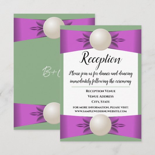 Lila & Sage Groen Parellint Bruiloft Receptie Kaart (Voorkant / Achterkant)