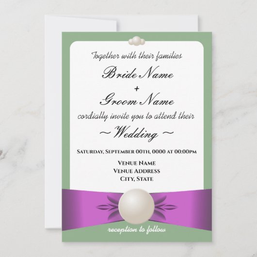 Lila & Sage Pearl Lint Bruiloft Receptie Kaart (Voorkant)