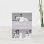 Lila Scallop Band Romantisch Script 3 Foto Bruilof Bedankkaart (Voorkant)