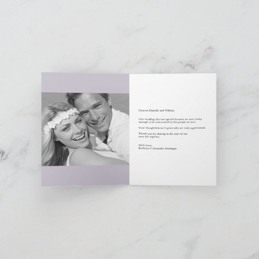 Lila Scallop Band Romantisch Script 3 Foto Bruilof Bedankkaart (Binnen)