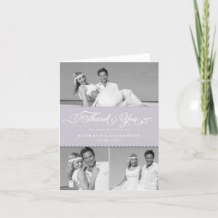 Lila Scallop Band Romantisch Script 3 Foto Bruilof Bedankkaart