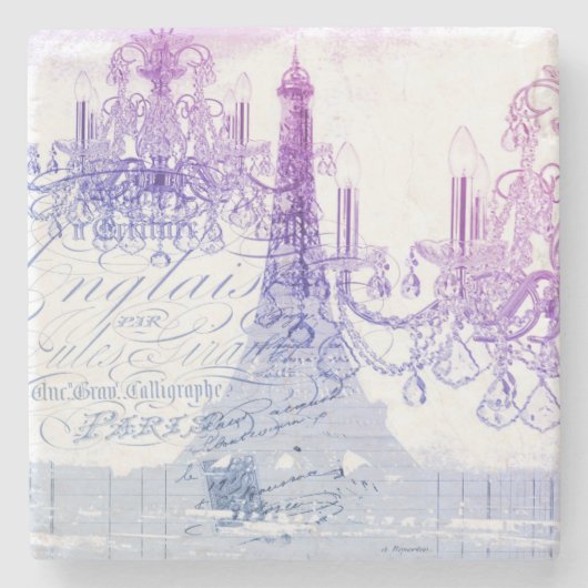 lila scripts Kroonluchter Paris Eiffeltoren Stenen Onderzetter (Voorkant)