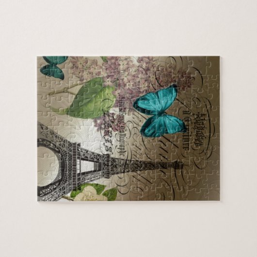 lila scripts moderne parijs eiffeltoren legpuzzel (Horizontaal)