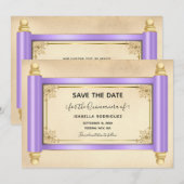 Lila Scroll Quinceañera De datum opslaan Kaart (Voorkant / Achterkant)