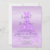 Lila Sequin Ball Gown & Lights Sweet 16 Verjaardag Kaart (Voorkant)