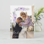 Lila Shades Flowers & Branches Foto Wedding Bedankkaart (Staand voorkant)