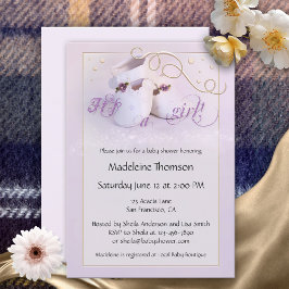 Lila Shoes Girl Baby shower Invitation Kaart