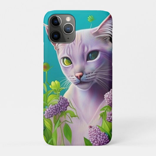Lila Siamese kat in Lila bloemen op Blauwgroen Case-Mate iPhone Case (Achterkant)