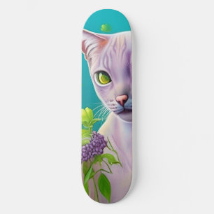 Lila Siamese kat in Lila bloemen op Blauwgroen Persoonlijk Skateboard
