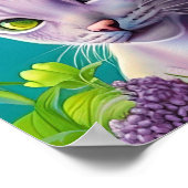 Lila Siamese kat in Lila bloemen op Blauwgroen Poster (Hoek)
