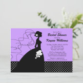 Lila Silhouette Bride Vrijgezellenfeest nodigt uit Kaart (Staand voorkant)