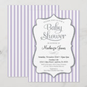 Lila Silver Baby shower Invitation Lavender Grey Kaart (Voorkant / Achterkant)