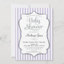 Lila Silver Baby shower Invitation Lavender Grey
