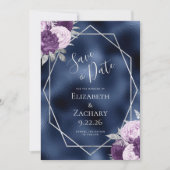 Lila Silver Floral Geo Navy Folie Save the Date (Voorkant)