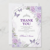 Lila Silver Quinceañera Butterfly - Hartelijk dank Kaart (Voorkant)