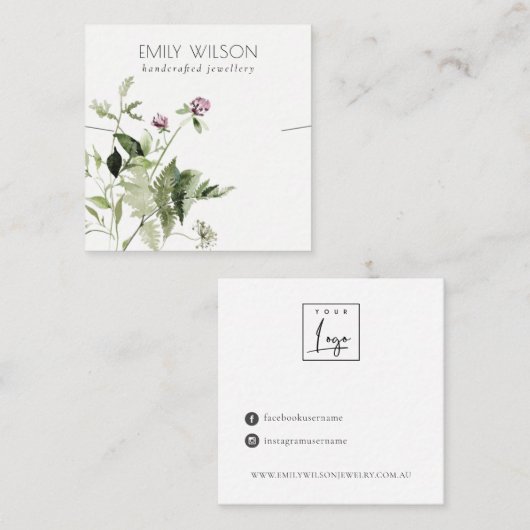 Lila Sjabloon van wilde flessen Ketting Vierkante Visitekaartje (Voorkant / Achterkant)