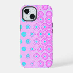 Lila, Sky Blue en Pink Flowers iPhone 15 Case