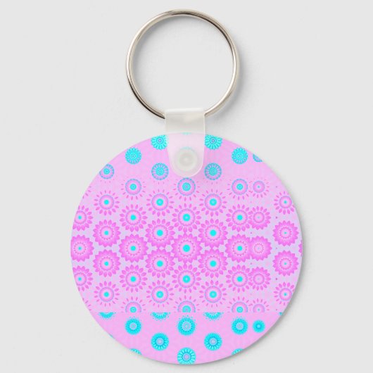 Lila, Sky Blue en Pink Flowers Sleutelhanger (Voorkant)