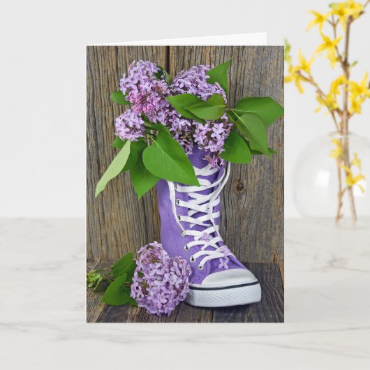 Lila Sneaker Bouquet Kaart (Gele Bloem)
