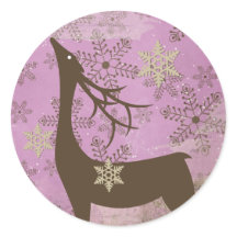 Lila Sneeuwvlokken en Deer Round Sticker