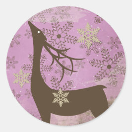 Lila Sneeuwvlokken en Deer Round Sticker