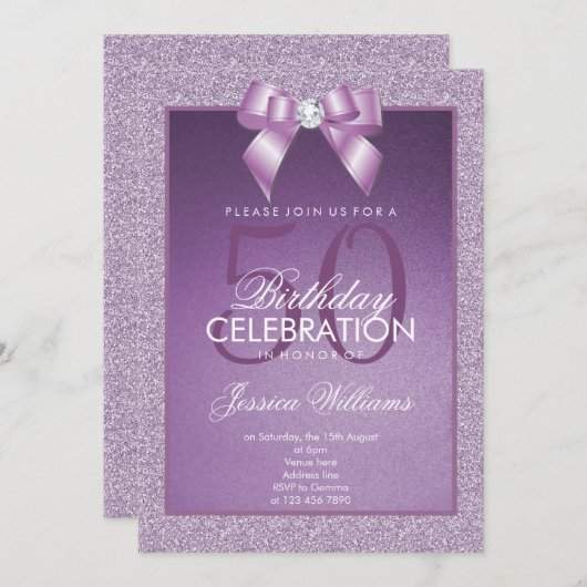 Lila Sparkle & Stijlvolle Gem Verjaardag Kaart (Voorkant / Achterkant)