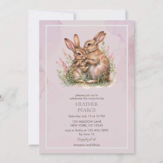 Lila Spring Bunny Baby shower Kaart (Voorkant)