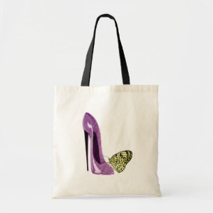 Lila Stiletto-schoen en gele vlinder Tote Bag