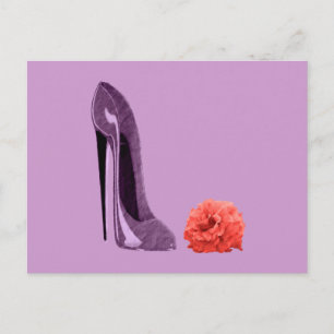 Lila Stiletto-schoen en Roos kunst Briefkaart