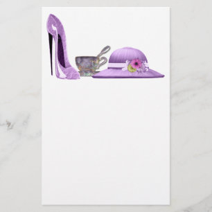 Lila Stiletto-schoen, Pet en Teacup-kunst Briefpapier