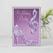Lila Stiletto & Treble Clef Verjaardag Kaart (Staand voorkant)