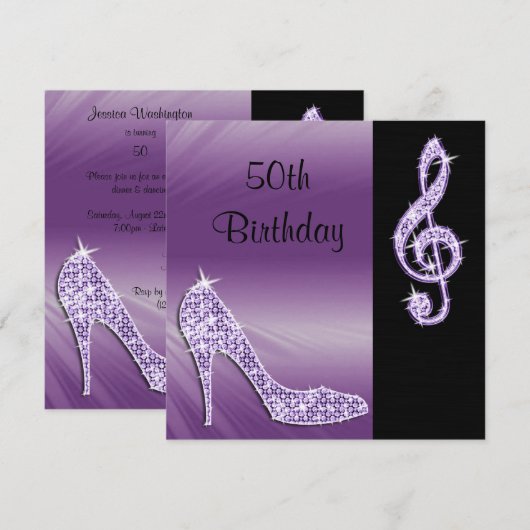 Lila Stiletto & Treble Cleft 50e verjaardag Kaart (Voorkant / Achterkant)