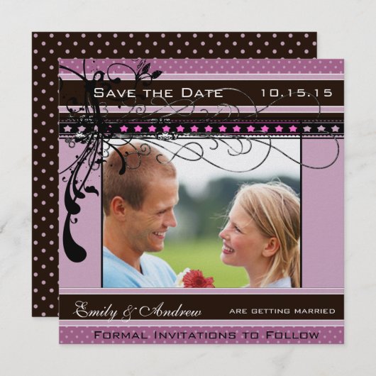 Lila Stippen en zwemmen Weddenschap Foto opslaan D Save The Date (Voorkant / Achterkant)