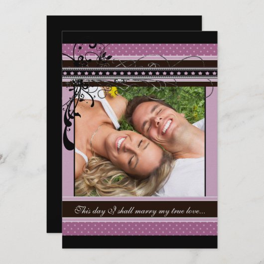 Lila Stippen en zwemmen Weddenschap Foto-uitnodigi Kaart (Voorkant / Achterkant)