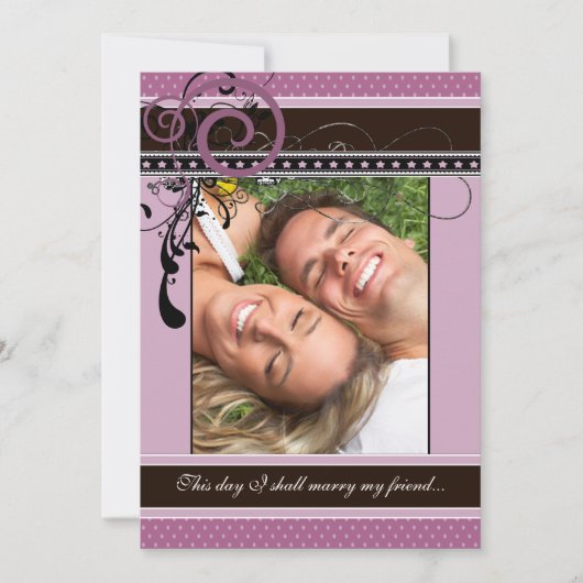 Lila Stippen & Swirls trouwfoto Kaart (Voorkant)