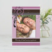 Lila Stippen & Swirls trouwfoto Kaart (Staand voorkant)