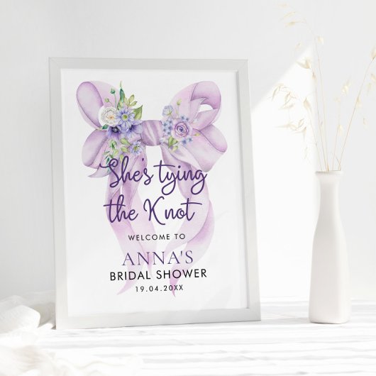 Lila strik Ze bindt de knoop bruids welkomstbord Poster