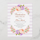 Lila Stripe en Bloom Afstuderen Brunch Folie Uitnodiging (Voorkant)