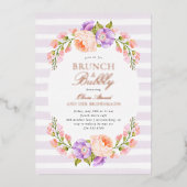 Lila Stripe en Bloom Bridal Brunch en Bubble Folie Uitnodiging (Voorkant)