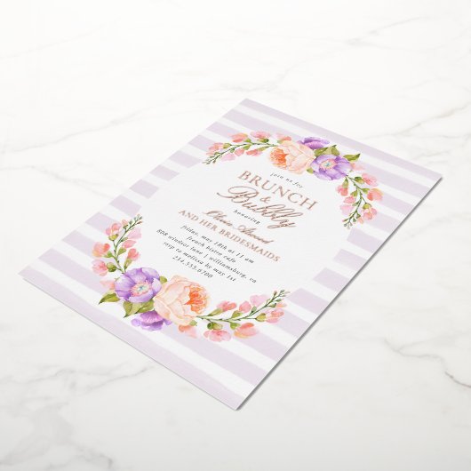 Lila Stripe en Bloom Bridal Brunch en Bubble Folie Uitnodiging (Gedraaid)