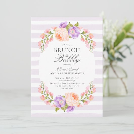 Lila Stripe en Bloom Bridal Brunch en Bubble Kaart (Staand voorkant)