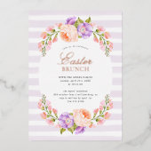 Lila Stripe- en Bloom Easter Brunch Party Folie Uitnodiging (Voorkant)
