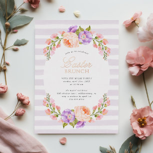 Lila Stripe- en Bloom Easter Brunch Party Folie Uitnodiging