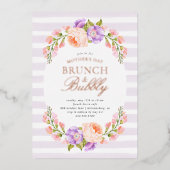 Lila Stripe en Bloom Moederdag Brunch Folie in Folie Uitnodiging (Voorkant)