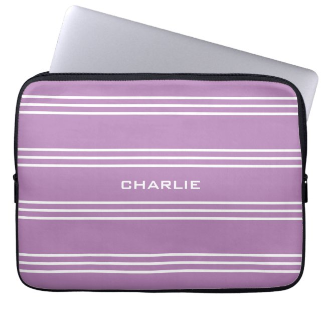 Lila stripes, aangepaste monogram laptophoezen laptop sleeve (Voorkant)