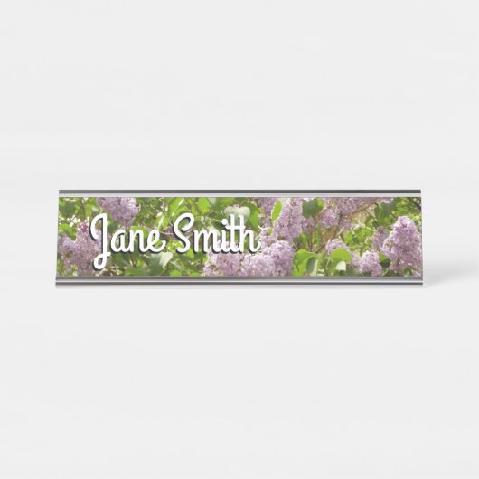 Lila Struik Beauful Paarse Spring Flowers Bureau Naambordje (Voorkant)