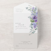 Lila Succulent Eucalyptus Botanical Bunch Wedding All In One Uitnodiging (Buitenkant)