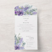 Lila Succulent Eucalyptus Botanical Bunch Wedding All In One Uitnodiging (Binnen)