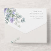 Lila Succulent Eucalyptus Botanical Bunch Wedding All In One Uitnodiging (Achterkant)