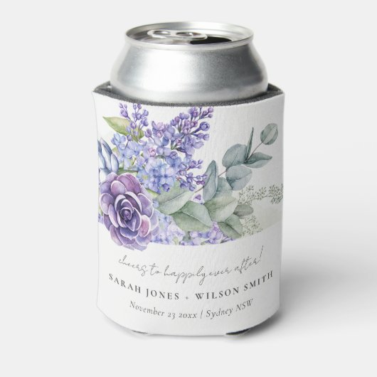 Lila Succulent Eucalyptus Botanical Bunch Wedding Blikjeskoeler (Blikje Achterkant)